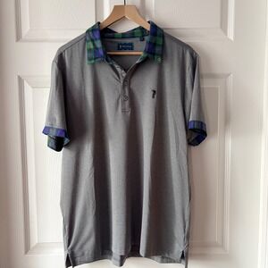 William Murray Golf Mens Large Gray Performance Polo Plaid Collar Short Sleeve